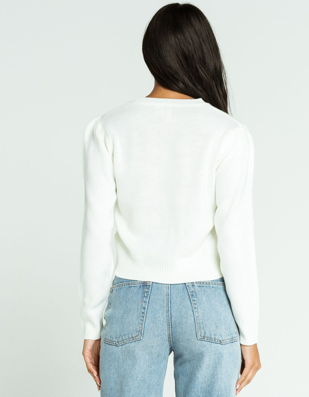 SKY AND SPARROW Puff Sleeve Womens White Sweater - WHITE | Tillys