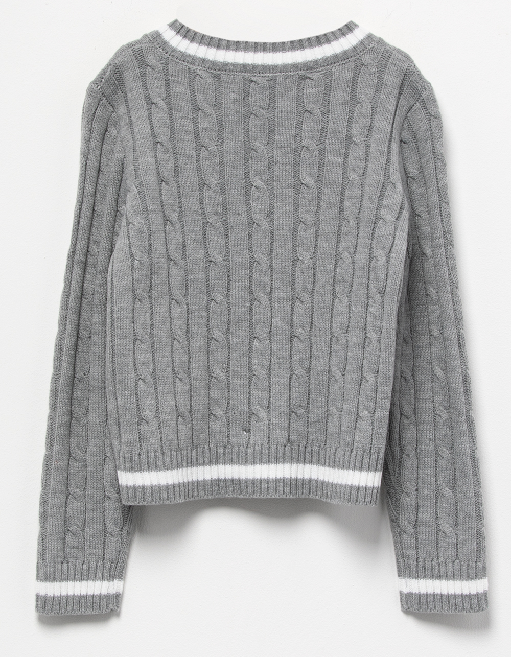 RSQ Girls Cable Varsity Pullover Sweater - HEATHER GRAY | Tillys