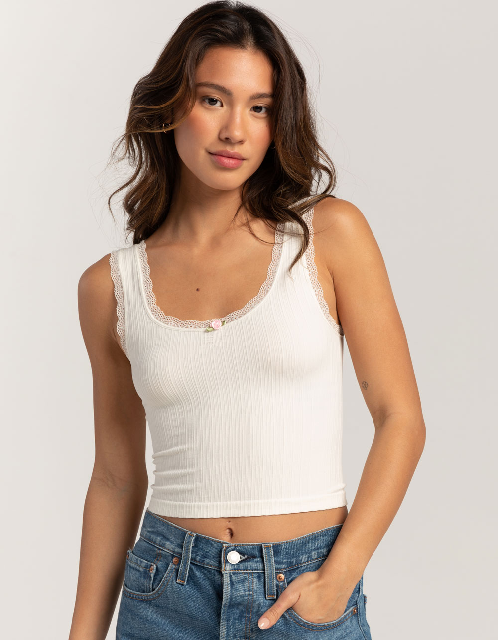 Seamless Tank with Lace Trim