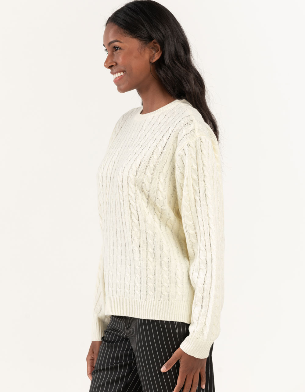 RSQ Cable Womens Oversized Crewneck Sweater - OFF WHITE | Tillys